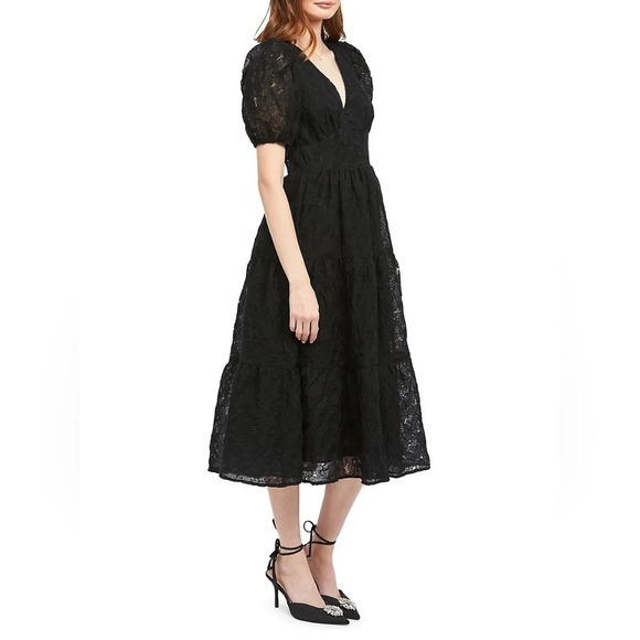 En Saison-Agathe Floral Embroidered  V-Neck Midi Dress - Picture 3 of 8